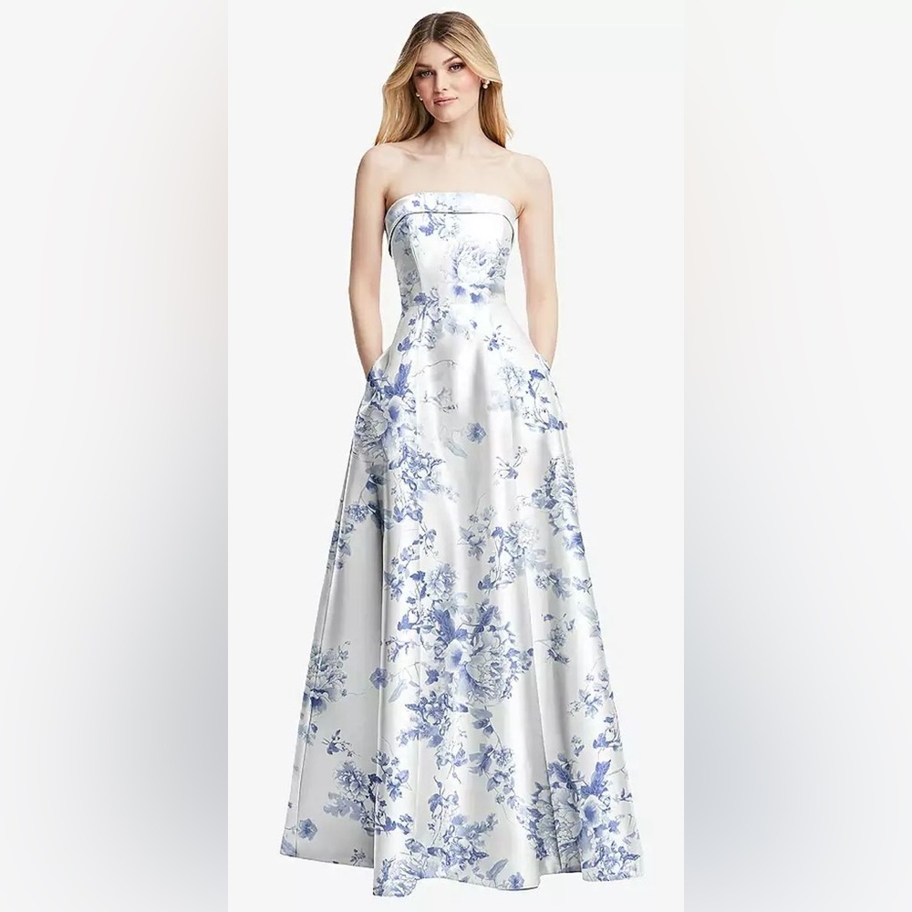 Alfred Sung D843FP Floral Print Bridesmaid Gown with Pockets